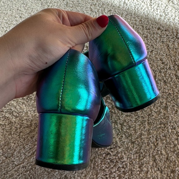 Intentionally Blank Green Iridescent Leather Heels Size 10 - Picture 10 of 13